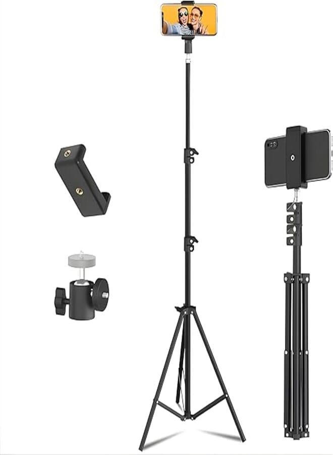 NAFA Lightweight & Portable 7 Feet (84 Inch) Long Tripod Stand with Adjustable Mobile Clip Holder for All Mobiles & Cameras | Working Length of 800 mm to 2100 mm | Supports Weight Up to 5000 g